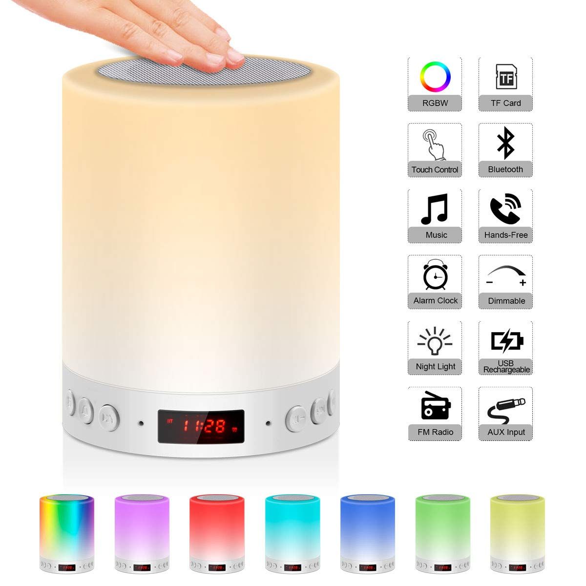 Colorful Smart Bluetooth Speaker LED Night Light Touch Control USB Charging Portable Child Bedroom RGB Dimmable Bedside Lamp