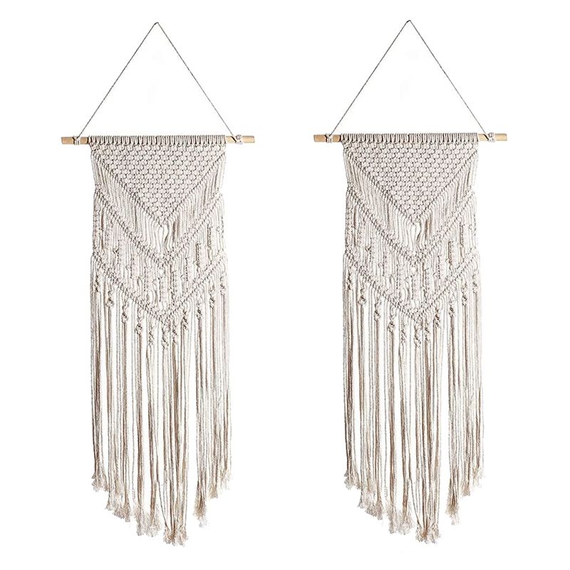 2 Pcs Macrame Wall Hanging Handmade Woven Tapestry Bohemian Wall Decor for Bedroom Living Room Decoration,15.7x43.3Inch