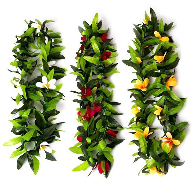 Individual Luau Leis 3 Pcs Artificial Flowers Tropical Hawaiian Lei Leaf Necklaces for Hula Costume and Beach Party