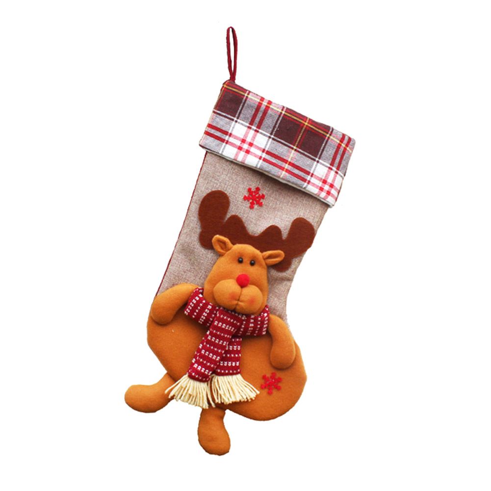Hanging 3D Elk Snowman Santa Gift Bag Candy Storage Pouch Christmas Stocking