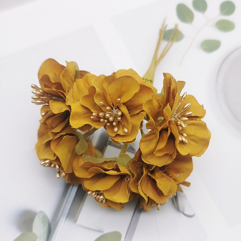 6pcs/lot Silk Stamen Daisy Artificial Flower Bouquet For Wedding Decoration DIY Scrapbooking Decorative Wreath Fake Flowers