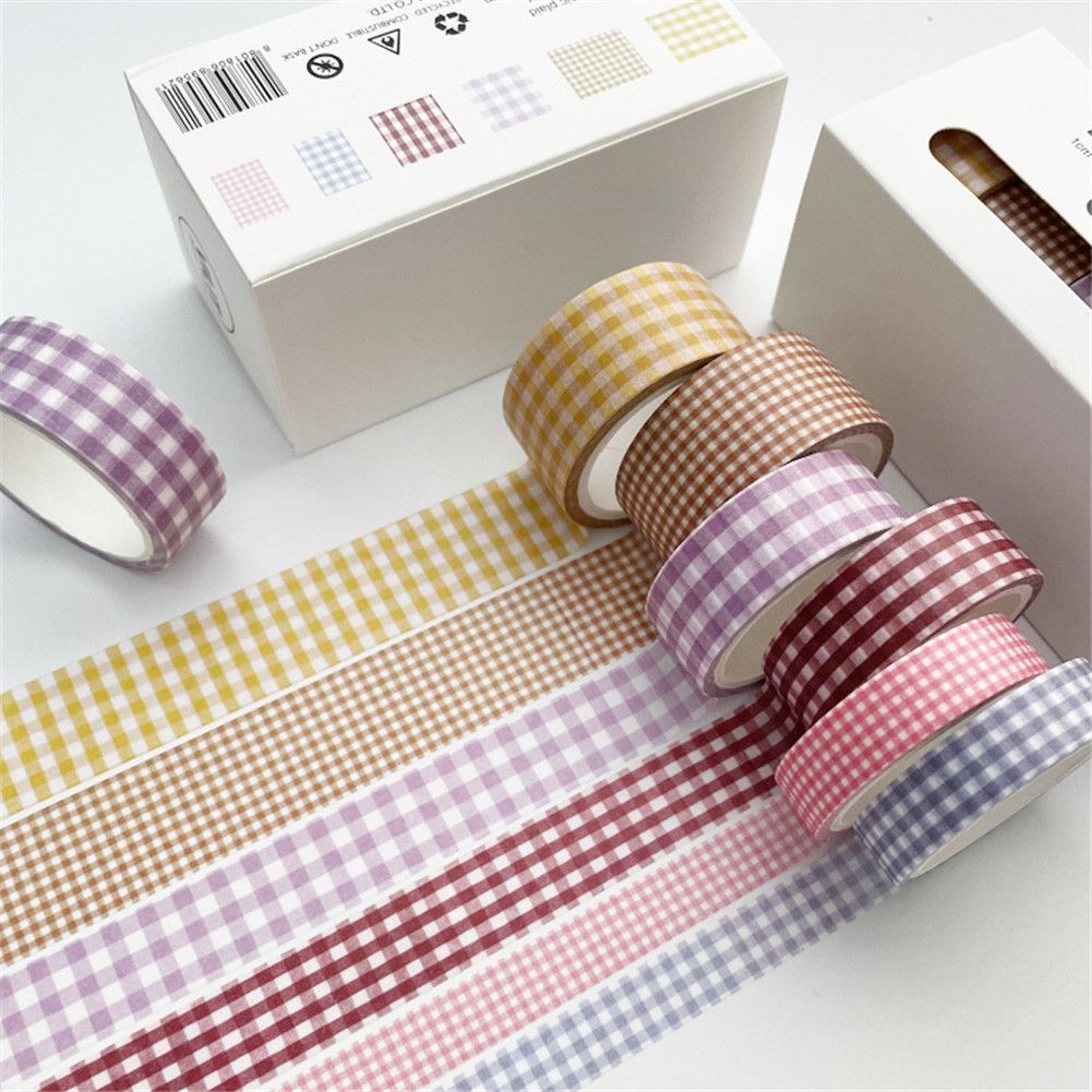 Yfashion 5m/roll 6 Rolls Washi ape Set Candy Color Decorative apes For Diy Craft Wrapping Scrapbook color:rainbow plaid