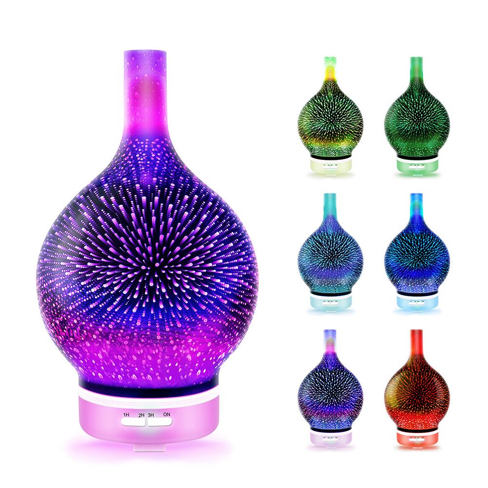 Yfashion 3D Aromatherapy Machine Humidifier Colorful lass Aromatherapy Lamp sonic  Diffuser Incense Diffuser