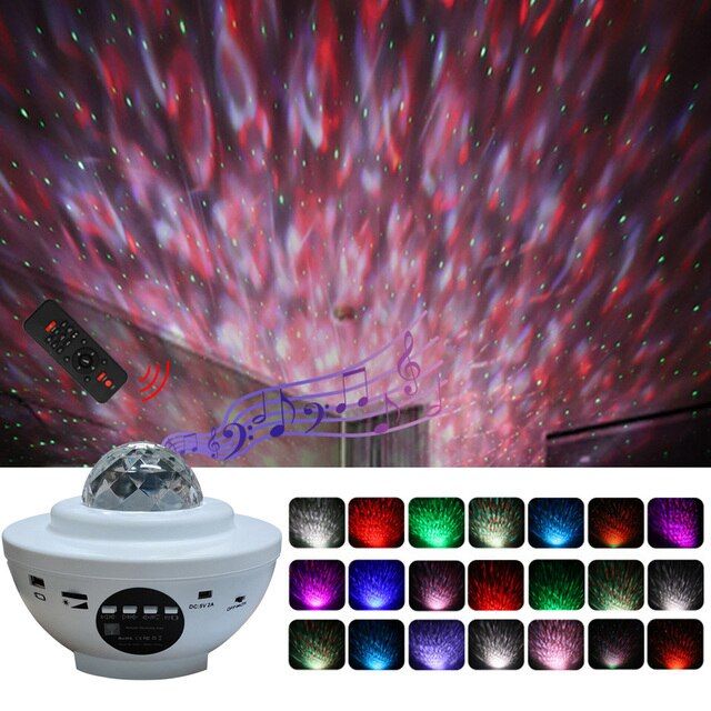 D2 Colorful LED Star Starry Sky Night Light Projector Rotating Ocean Wave Night Light Music USB Nebula Lamp Galaxy Light