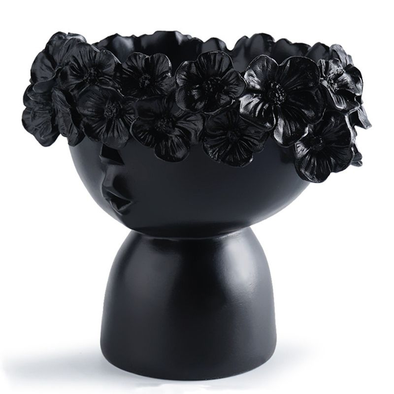 Resin Sculpture Flower Fairy Vase Flower Pot Modern Home Desktop Storage Crafts Decor Abstract Wreath Holder-Black