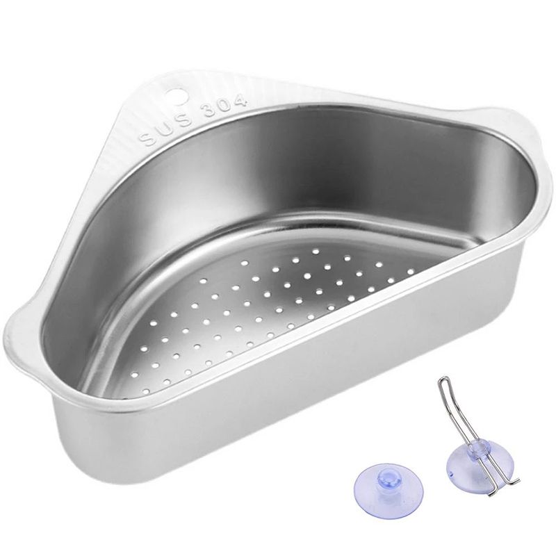Kitchen Sink Drain Basket Suction Cup Triple-cornered Draining Shelf Sink Strainer Sponge Holder for Support Corner