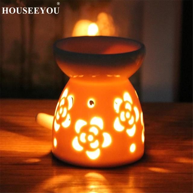 HOT Ceramic Candle Holder Oil Incense Burner Essential Aromatherapy Oil Burner Lamps Porcelain Home Living Room