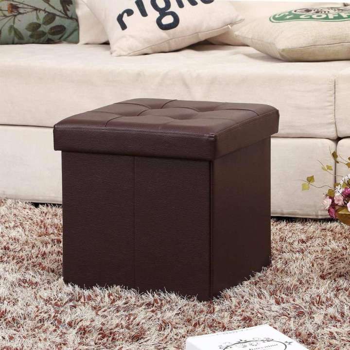 Square Shape PU Leather Rest Stool 13 13 13 - Brown