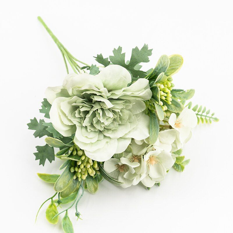 white rose artificial flowers  silk bouquet home wedding decor plastic fake flower table centerpieces arrangement