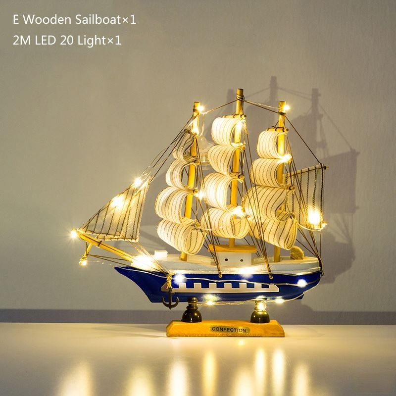 With LED Light Caribbean Black Pearl Corsair Sailing Boats Wooden Sailboat Model  Home Decoration Accessories for Living Room