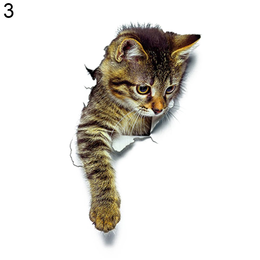 Cute 3D Cat Wall Art Sticker Home Decoration Bathroom Toilet Lid Cover Decal