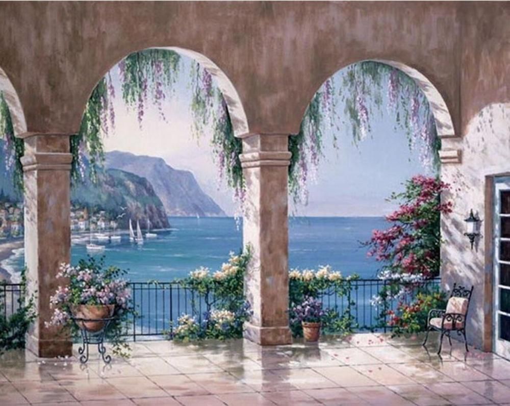 With Frame - - DIY Paint By Numbers Kits Hand Painting Home Decor - Mediterranean Style