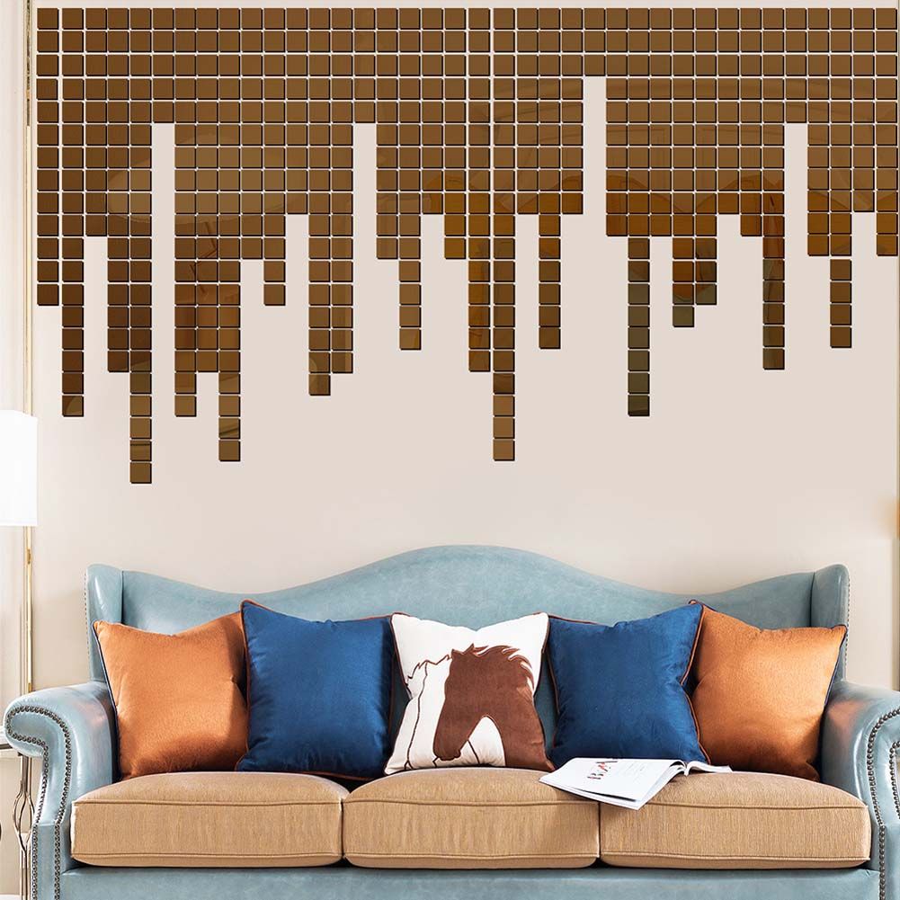 Yfashion 100Pcs/set Acrylic rror Wall Sticker Self-adhesive 3D Wallpaper DIY e Decoration 2*2cm
