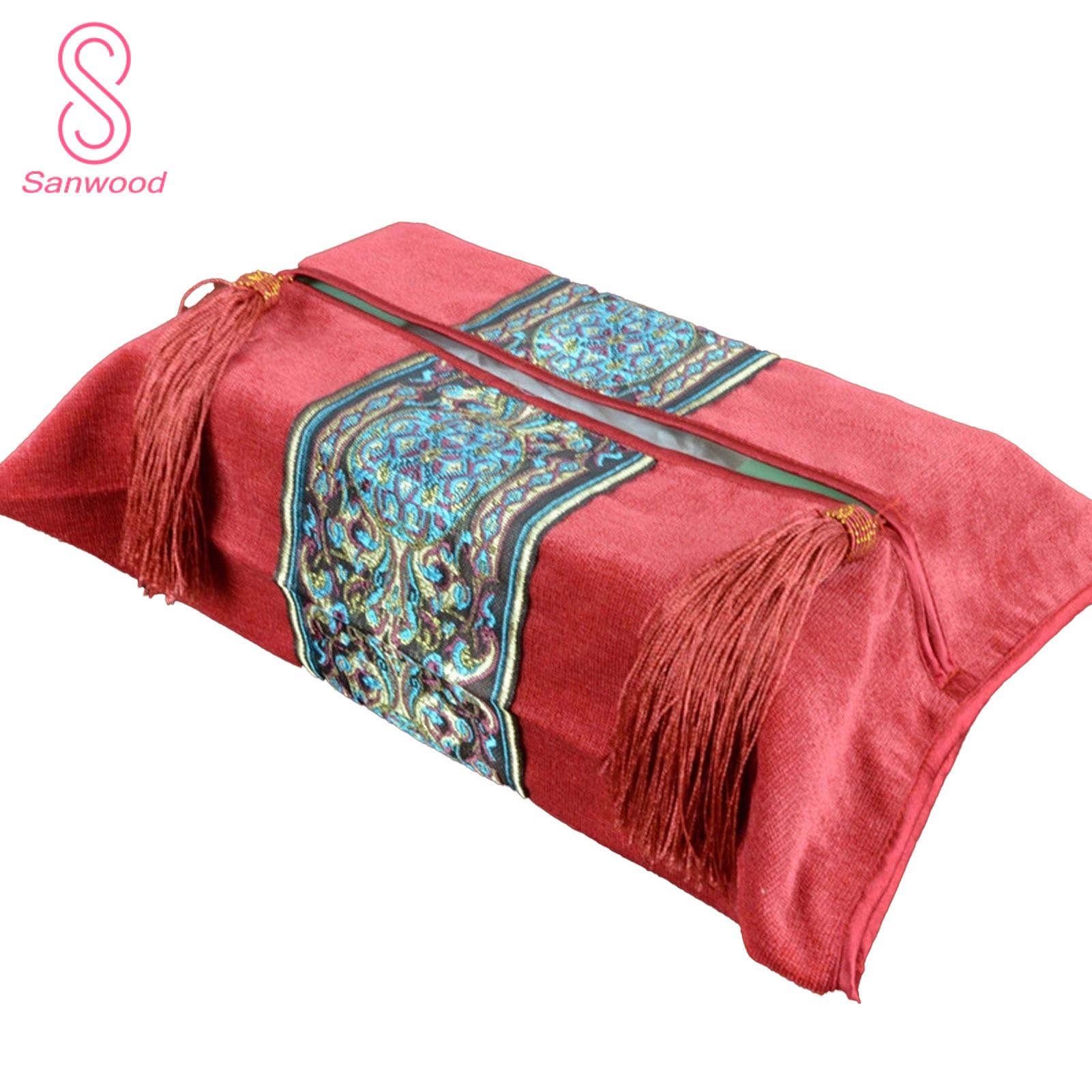 Tissue Organizer Retro Style Trendy Embroidery Tissue Holder Bag