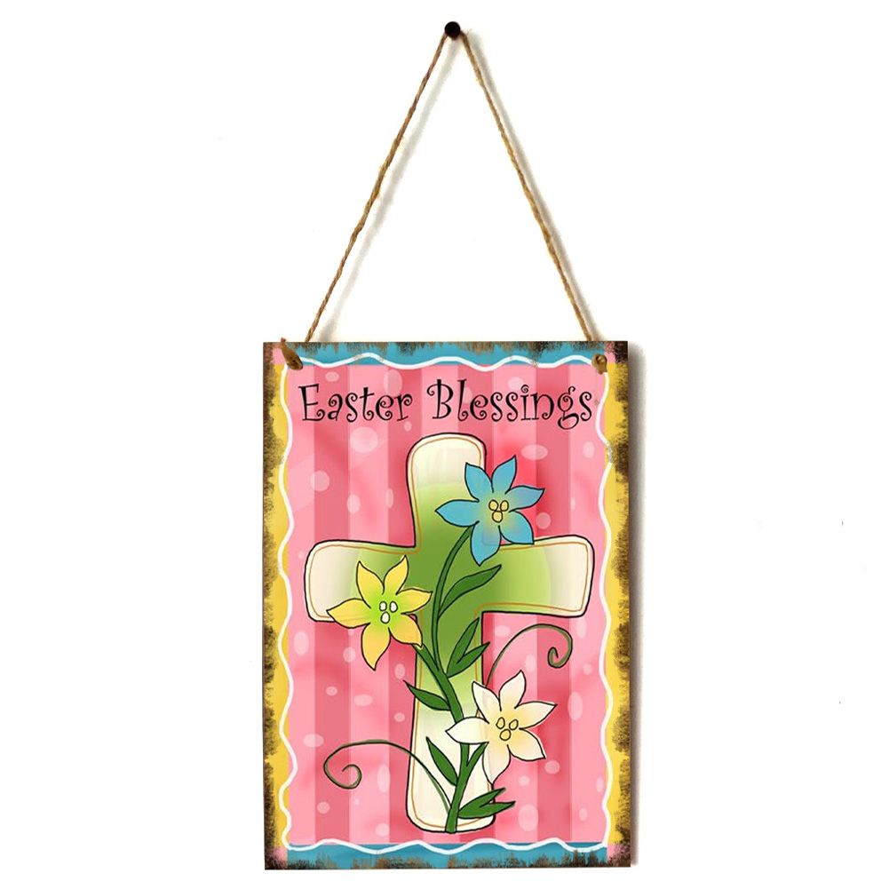 Yfashion Wooden Happy Easter ck/Rabbit/Crucifix Pattern Plaque for Door Hanging Decoration Craft