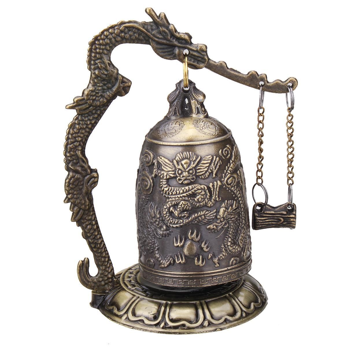 Vintage Style Bell Bronze Dragon Carved Good Luck Bell For Home Office Decor