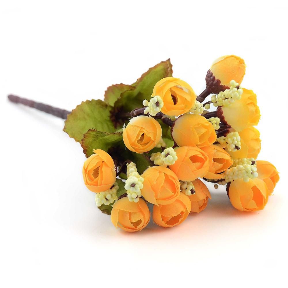 1Bouquet/15 Heads Mini Silk Rose Artificial Flower Bouquet Wedding Decoration For DIY Handmake Scrapbooking Fake Bud Flowers