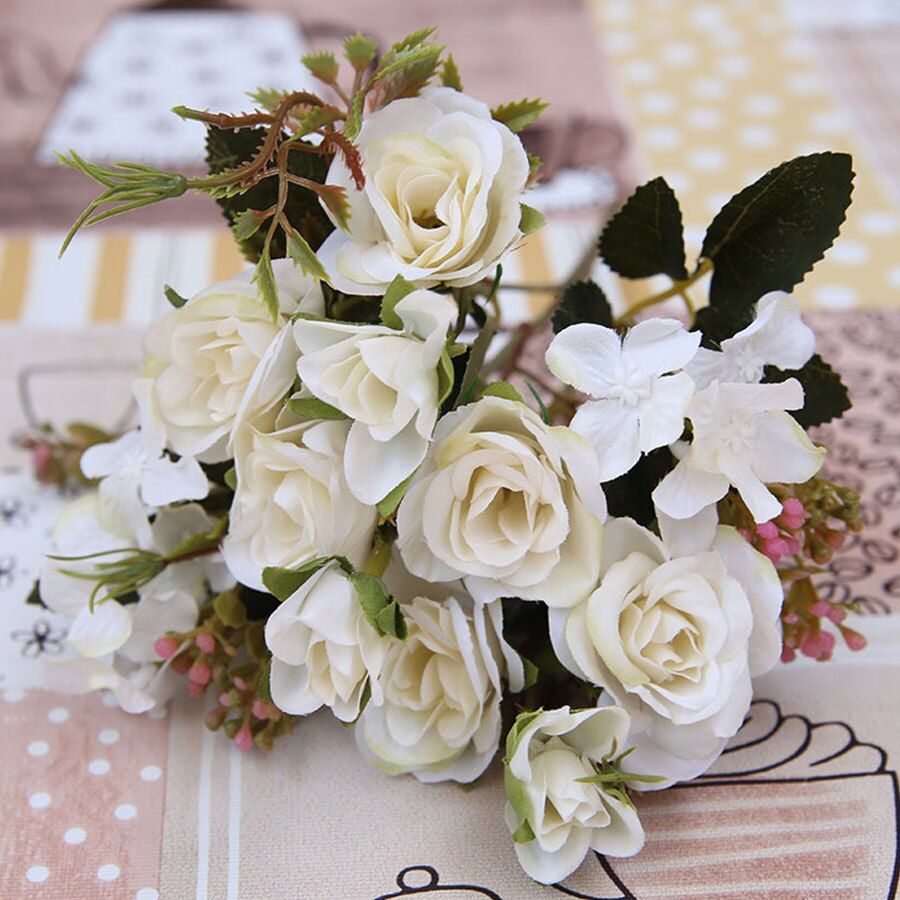 White Pink Colorful DIY Silk Rose Artificial Flower  Fake Hydrangea Flowers for Home Garden Wedding Table Decor