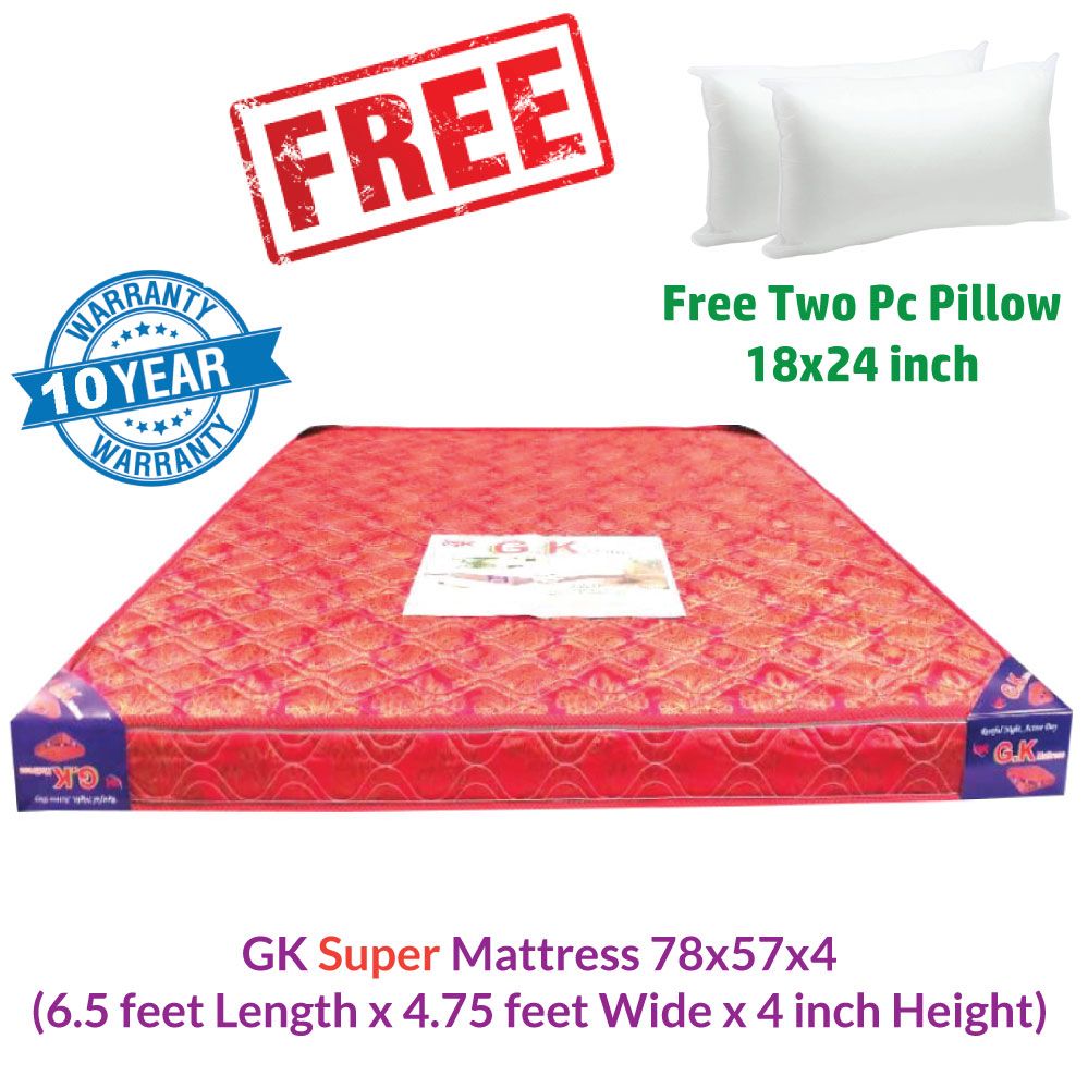 GK Super Mattress 78x57x4 (6.5 feet Length x 4.75 feet wide x 4 inch Height)