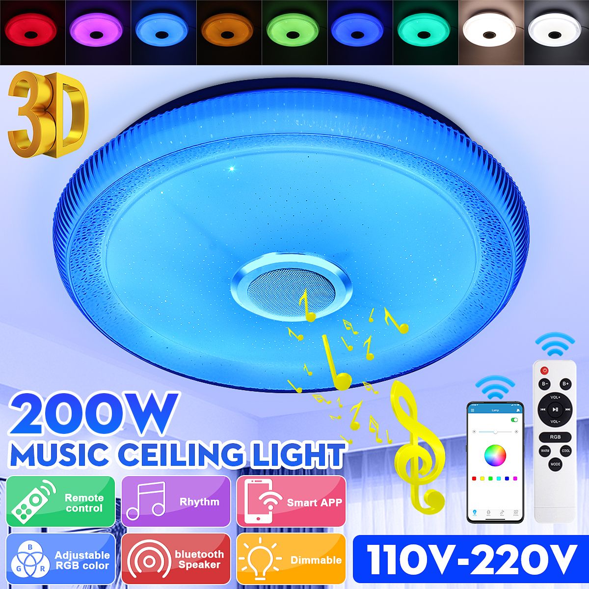 200W Modern LED Ceiling Lights RGB Dimmable Smart Phone APP Remote Control Bluetooth Music Light Foyer Baby Bedroom Starry Sky Effect Ceiling Lamp