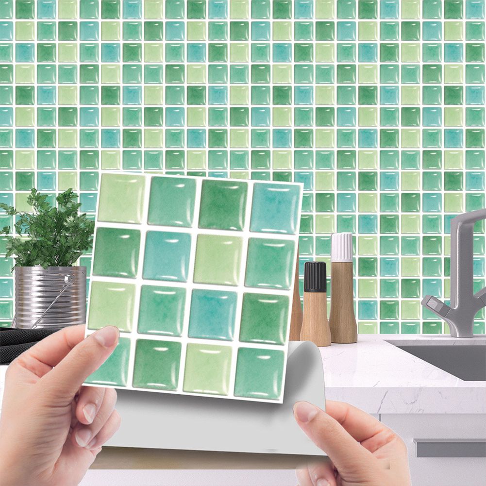 GC 10pcs Pvc 3d Mosaic Print Tile  Stickers Diy Waterproof Self-adhesive Wall Stickers specification:MSC068 bright film