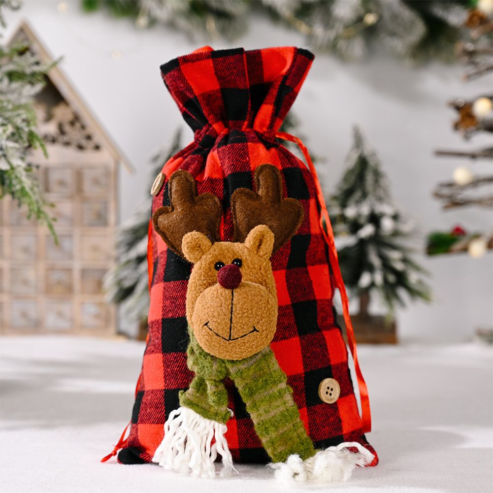 GC Fabric Plaid Christmas Candy Gift  Bag Pocket Gift Christmas Ornaments For Children specification:santa claus