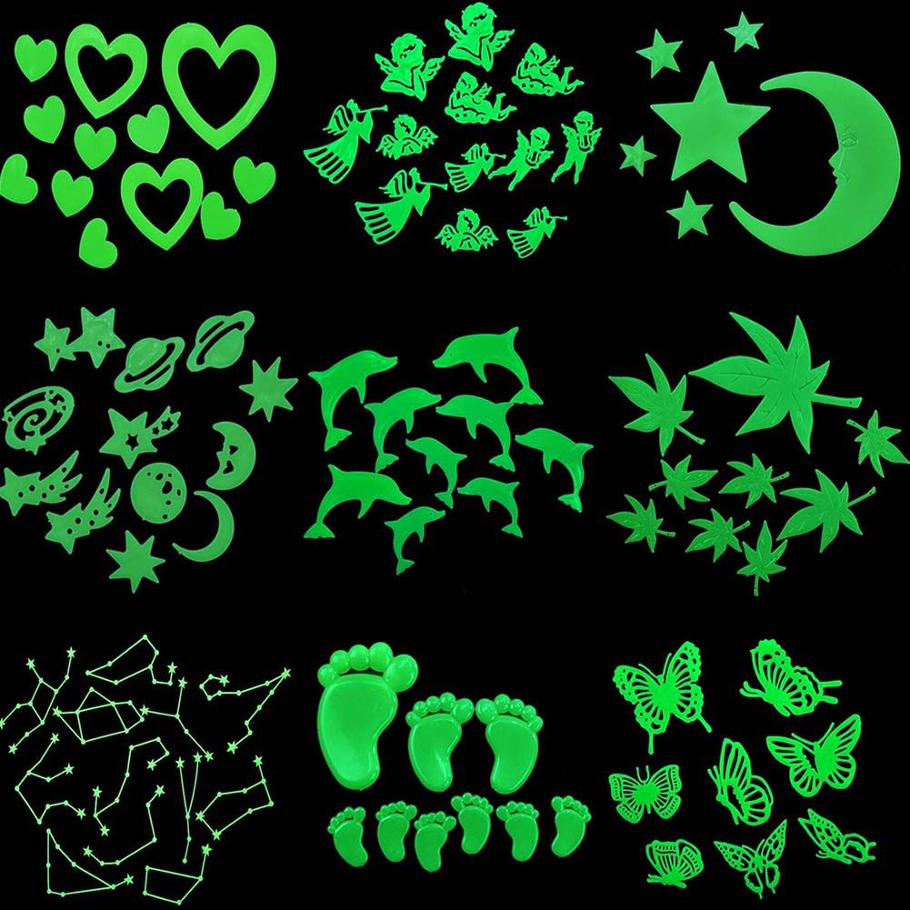 Cartoon Fluorescent Stickers Snowflake/moon star/butterfly/Universe Planet Star Glow Dark Luminous Paste Ceiling Decoration