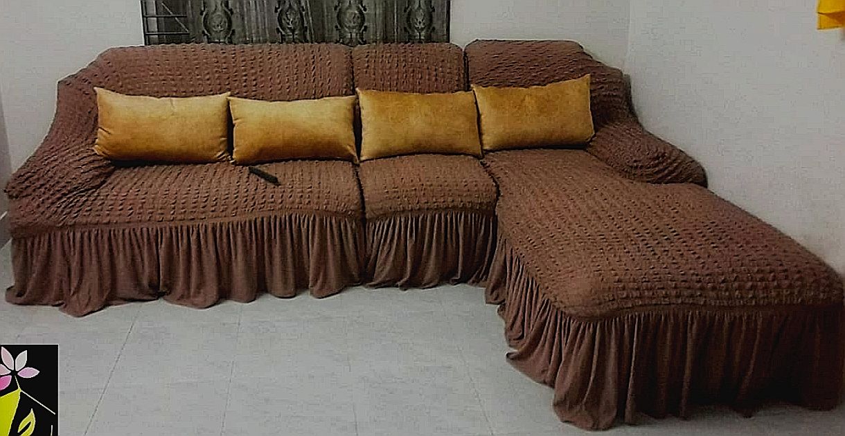 Turkey Elastic Sofa Cover (2Sits+1Sits+3Sits Divan+4Pillow) Coffee Colour  Tarin's Collection