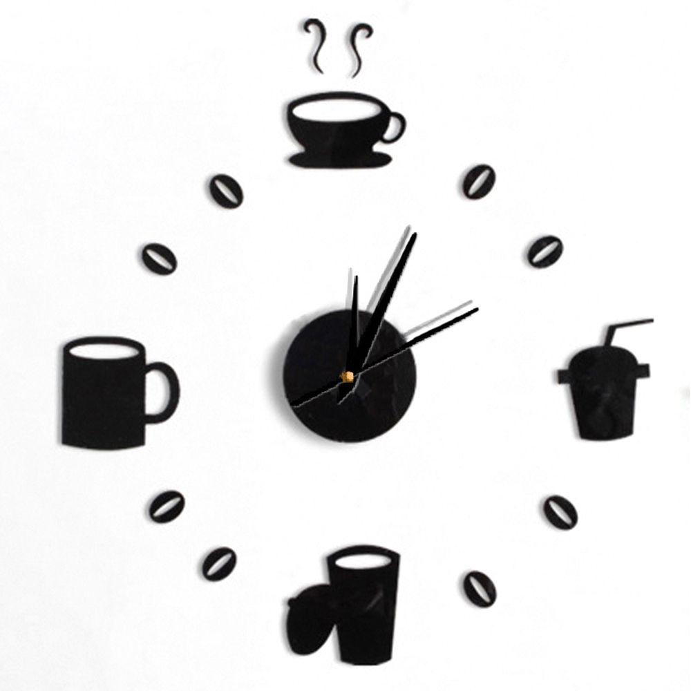 3D Number Coffee Cup DIY Digital Acrylic Watch Self-adhesive Quartz Non-ticking Kitchen Wall Clock Home Decor Geartronic