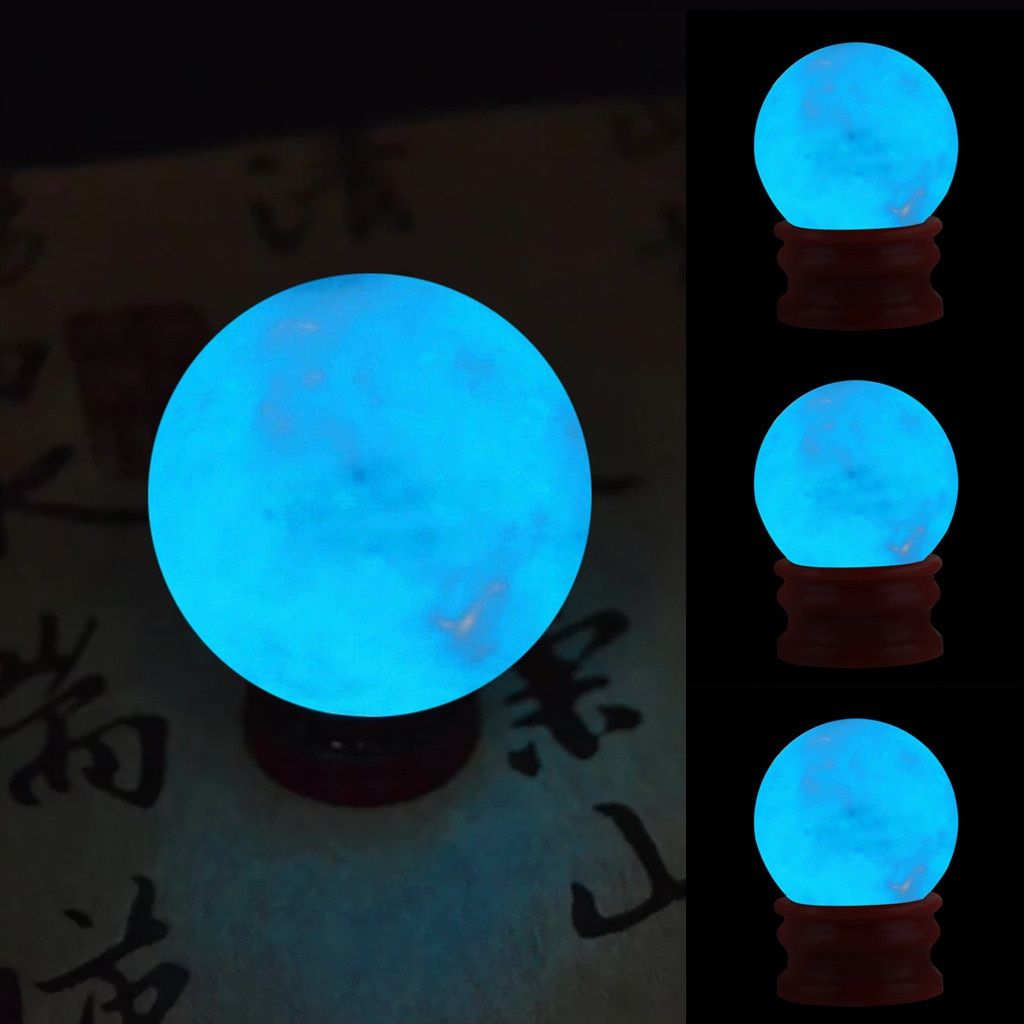 35MM Amazing Fluorescent Ball Blue Luminous Glowing Stone Quartz Crystal Sphere Bedroom Decoration Ball Glow Stone Gift 1PCS