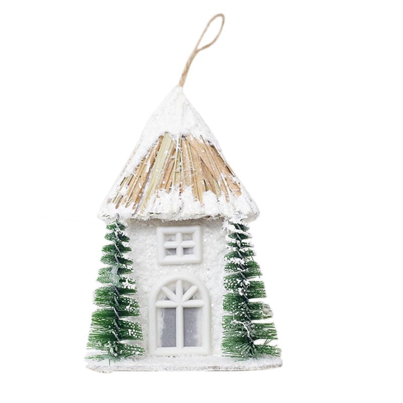 Christmas Snow House Pendant Christmas Wooden Cottage Creative Plastic with Lights Ornament Hotel Wedding Night Light Decoration Yellow