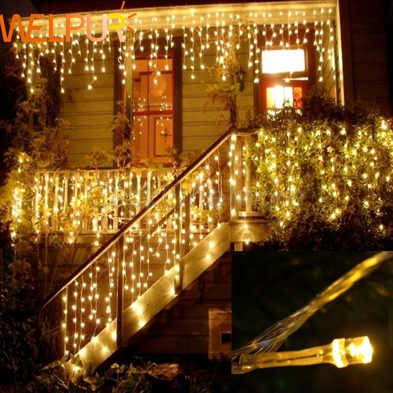 Christmas Garland LED Curtain Icicle String Light 220V 4m 100Leds Indoor Drop LED Party Garden Stage Outdoor Decorative Light--Blue--220V