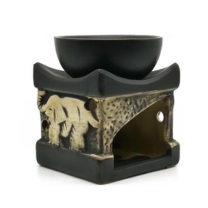 Essential Oil Lamp Black Color Thailand Style Elephant Ceramic Sandalwood Furnace Beauty Salon Hotel Aroma Burner Home Decor