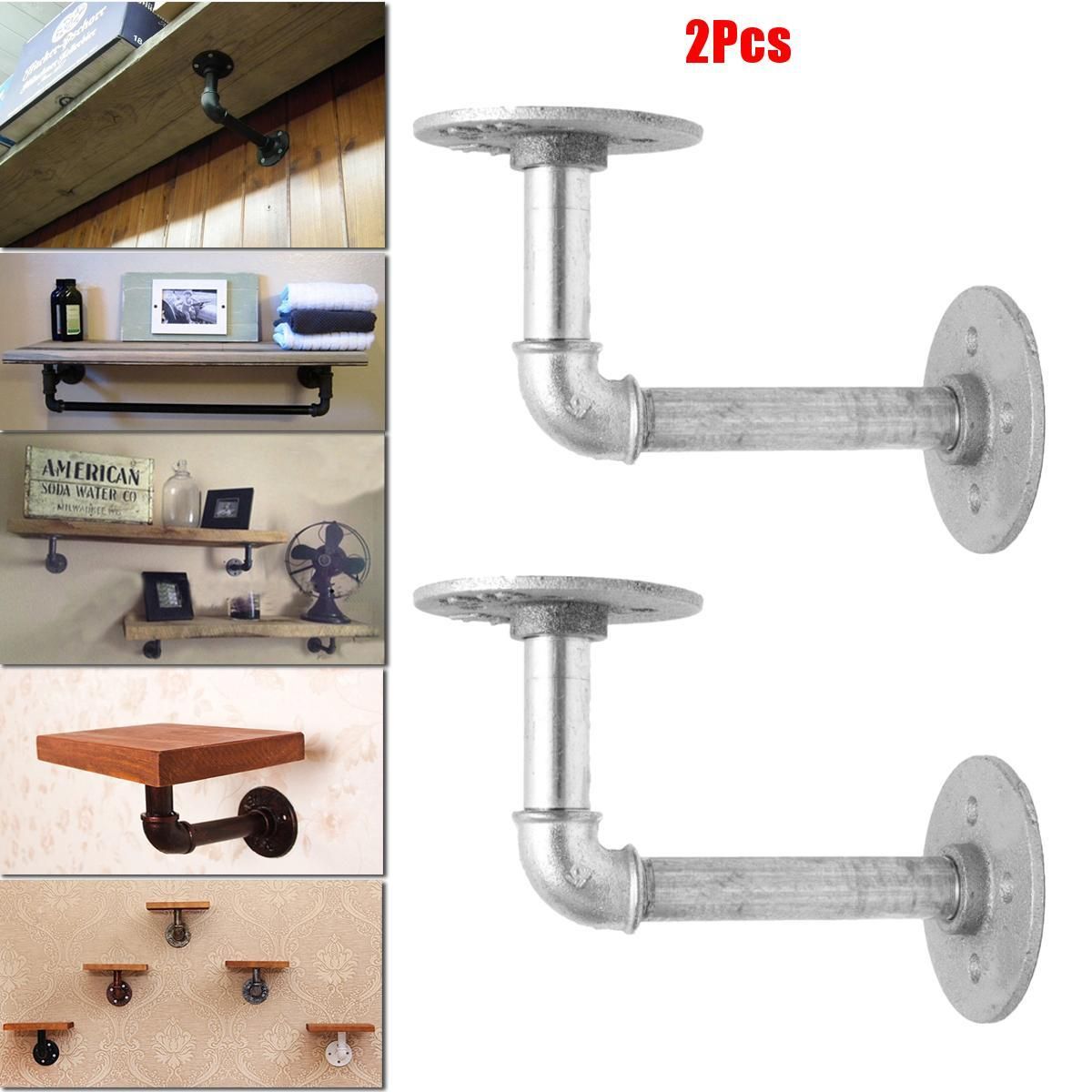 2x Vintage Industrial Steampunk Iron DIY Pipe Shelf Brackets Support Holder