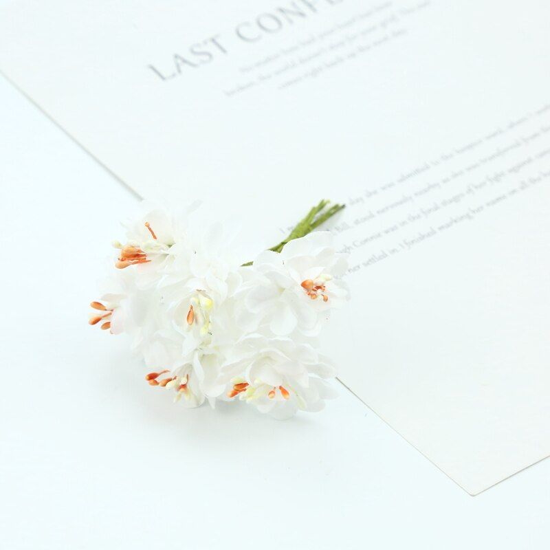 6 Pieces Christmas decor for home wedding bridal accessories clearance scrapbooking silk stamen diy gifts box artificial flowers