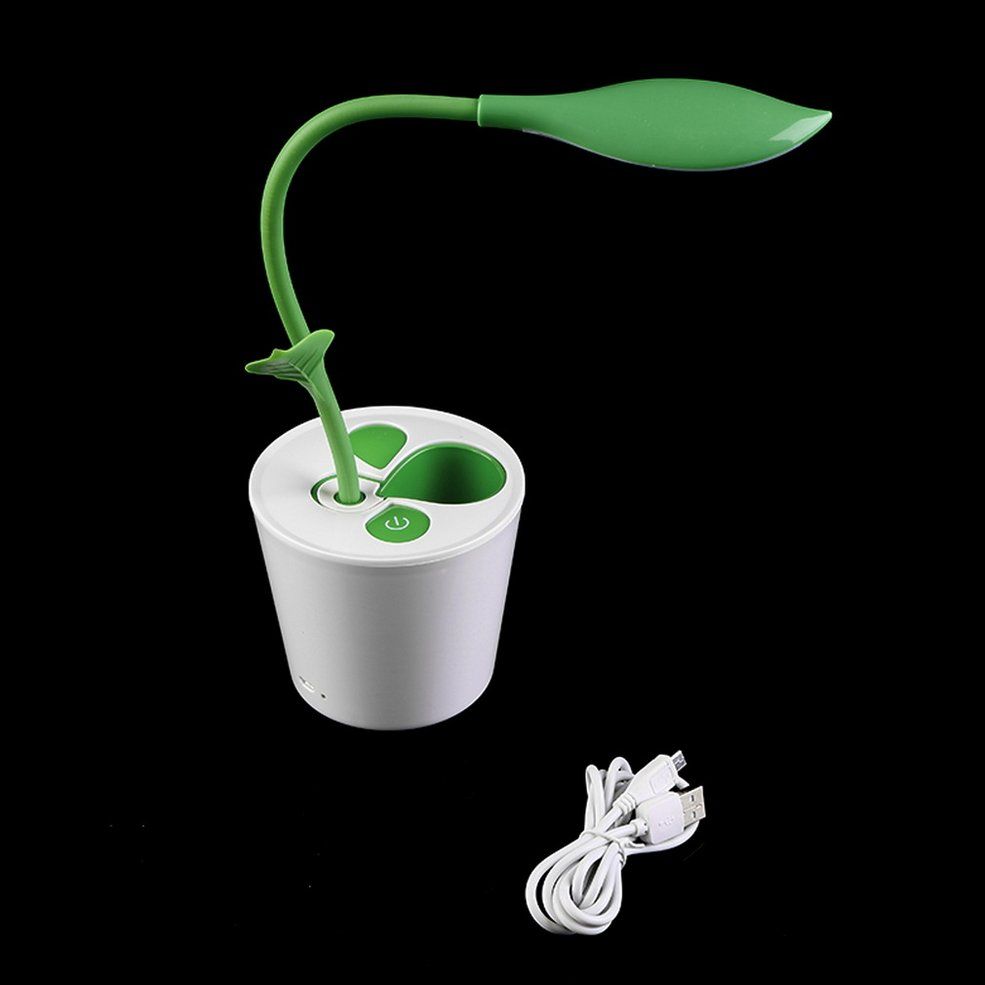 USB LED Sapling Desk Lamp Table Night Light With Pen Holder Case Home Students-Green