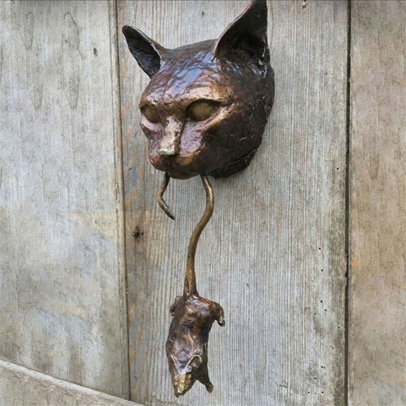 and Mouse Door Knocker or Wall Resin Ornament Rusty Brown Cast Iron Pest Repellent Mouse Metal Statue Protect s New
