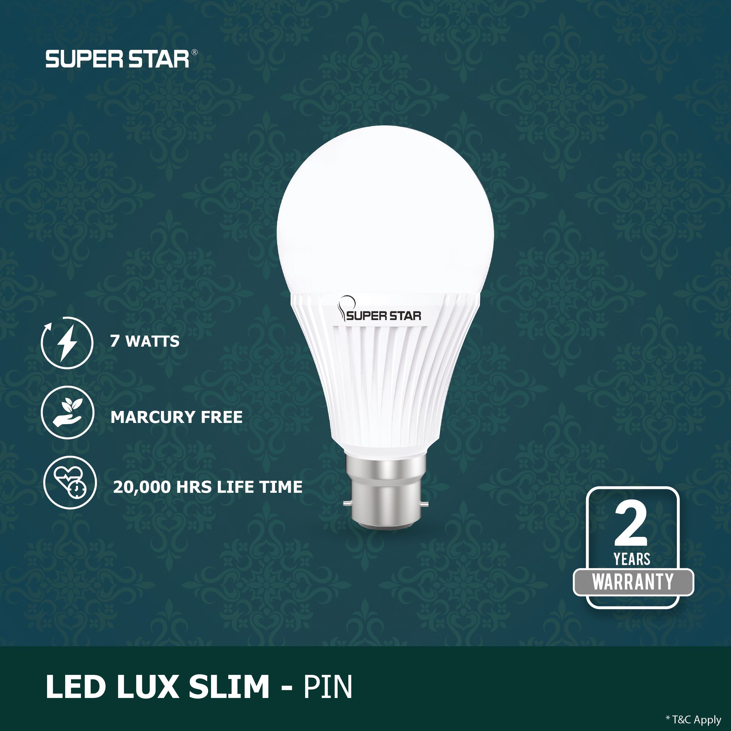 Super Star LED Ledlux Slim 07 Watt B-22 (Pin)