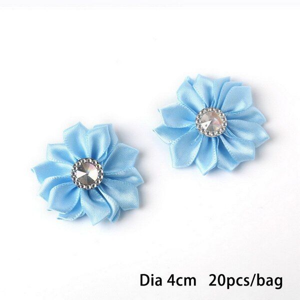 20Pcs/lot Multi Colors Handmade Small Fabric Satin Flowers with Rhinestone Appliques Sewing Wedding Garment Accessories Flowers