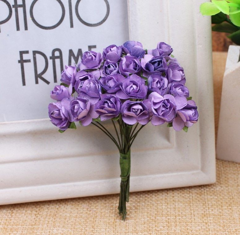 APRICOT 12pcs/bundle 1cm Head Multicolor Artificial Paper Flowers Rose for Decorative Gift Wedding box Decoration