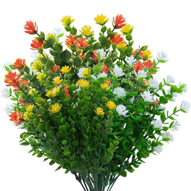 Artificial Flowers, White Yellow Orange Fake Flowers Outdoor Artificial Green Shrubs for Home Wedding Decoration 12
