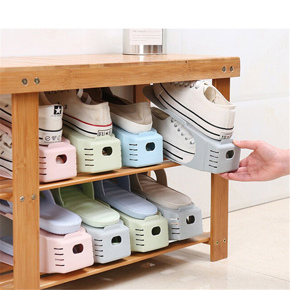 1 Pcs Double Storage Shoes Rack Living Room Shoe Organizer Stand Plastic Convenient Shoe Racks
