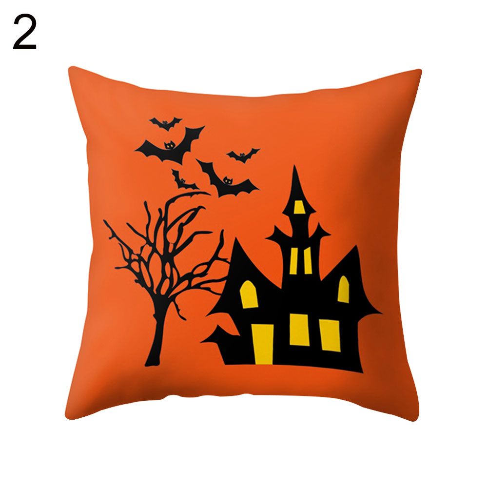 Happy Halloween Boo Smile Pumpkin Witch Wolf Bat Cushion Cover Throw Pillow Case