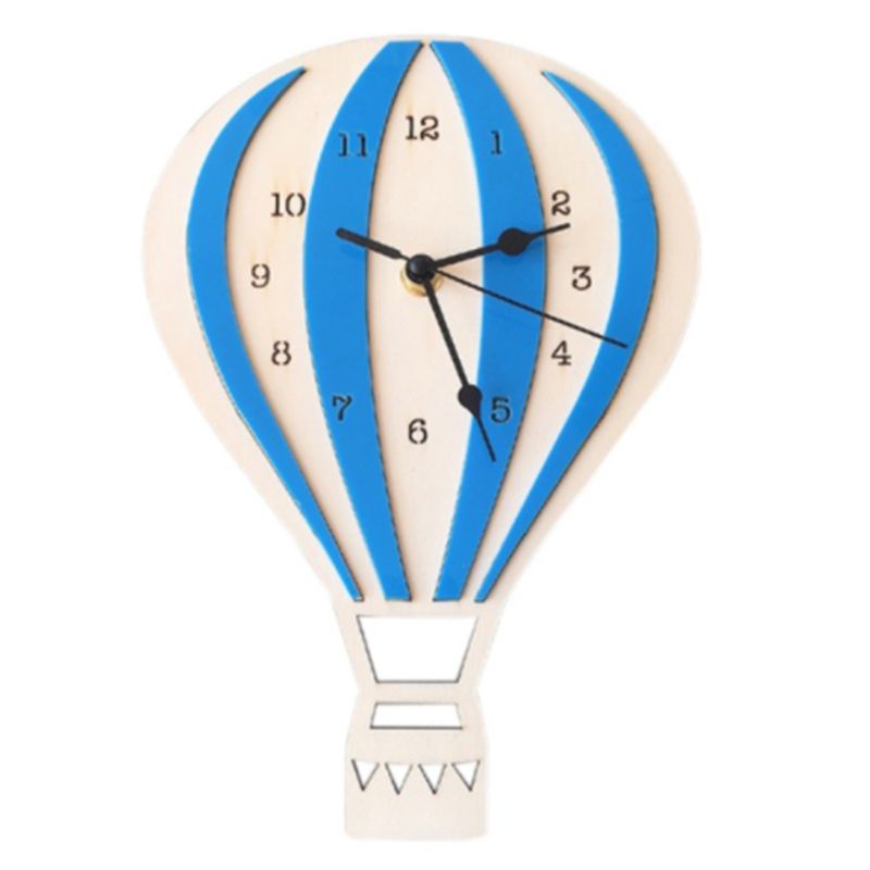 Nordic Style Cartoon Hot Air Balloon Clock Mute Clock Room Wall Clock Unique Gifts Home Decorations Blue