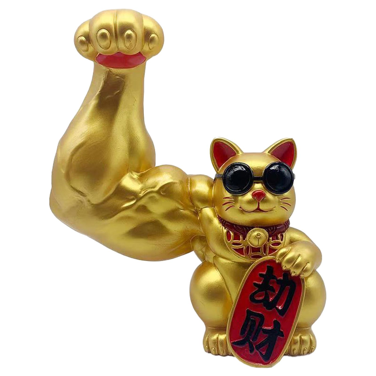 Resin Fortune Lucky Cat Ornament with Muscle Arm Home Decor Collectibles