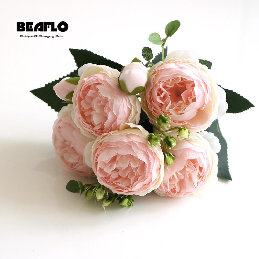 1 Bouquet 9 heads Artificial Peony Tea Rose Flowers Camellia Silk Fake Flower flores for DIY Home Garden Wedding Decoration