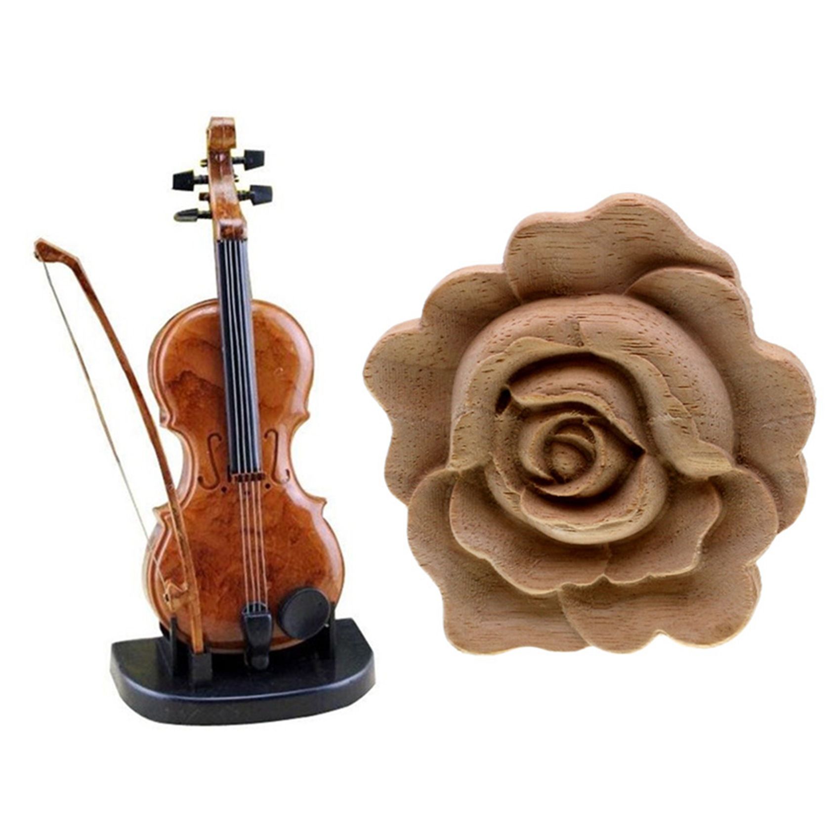 Hand-Drawn Violin Music Box Ornaments Cute Mini Music Box with Furniture Wood Carving Appliques Vintage Nautical Decor