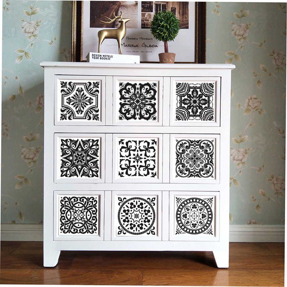 HA Black And White Retro European Tile Stickers Set Of Ten-CZ10P022 S