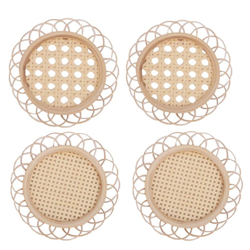 Rattan Placemat Cup Holder Vintage  Coasters Floret Shape Tea Pot Placemats Korean Style Home Dining Table Decor