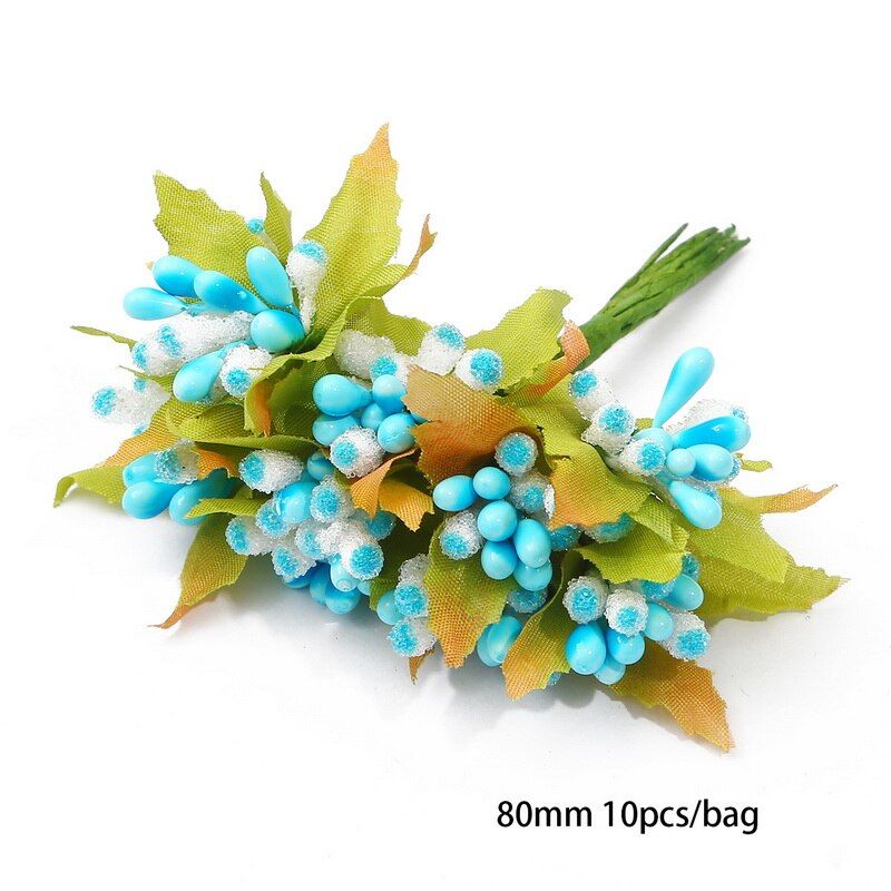 Mix Blue Flower Cherry Stamen Berries Bundle DIY Christmas Wedding Cake Gift Box Wreaths Decor C6/10/12/50/70/90pcs